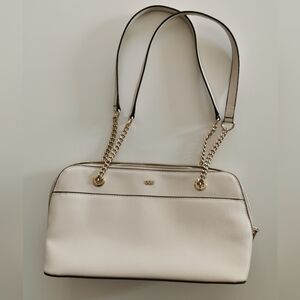 DKNY Cream Shoulder Bag with Partial Gold Chain Straps And Gold Hardware